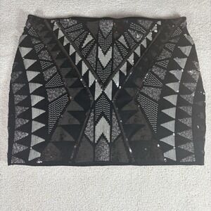 Express Women's Size M Black Sequined Mini Skirt Lined Stretchy Y2K